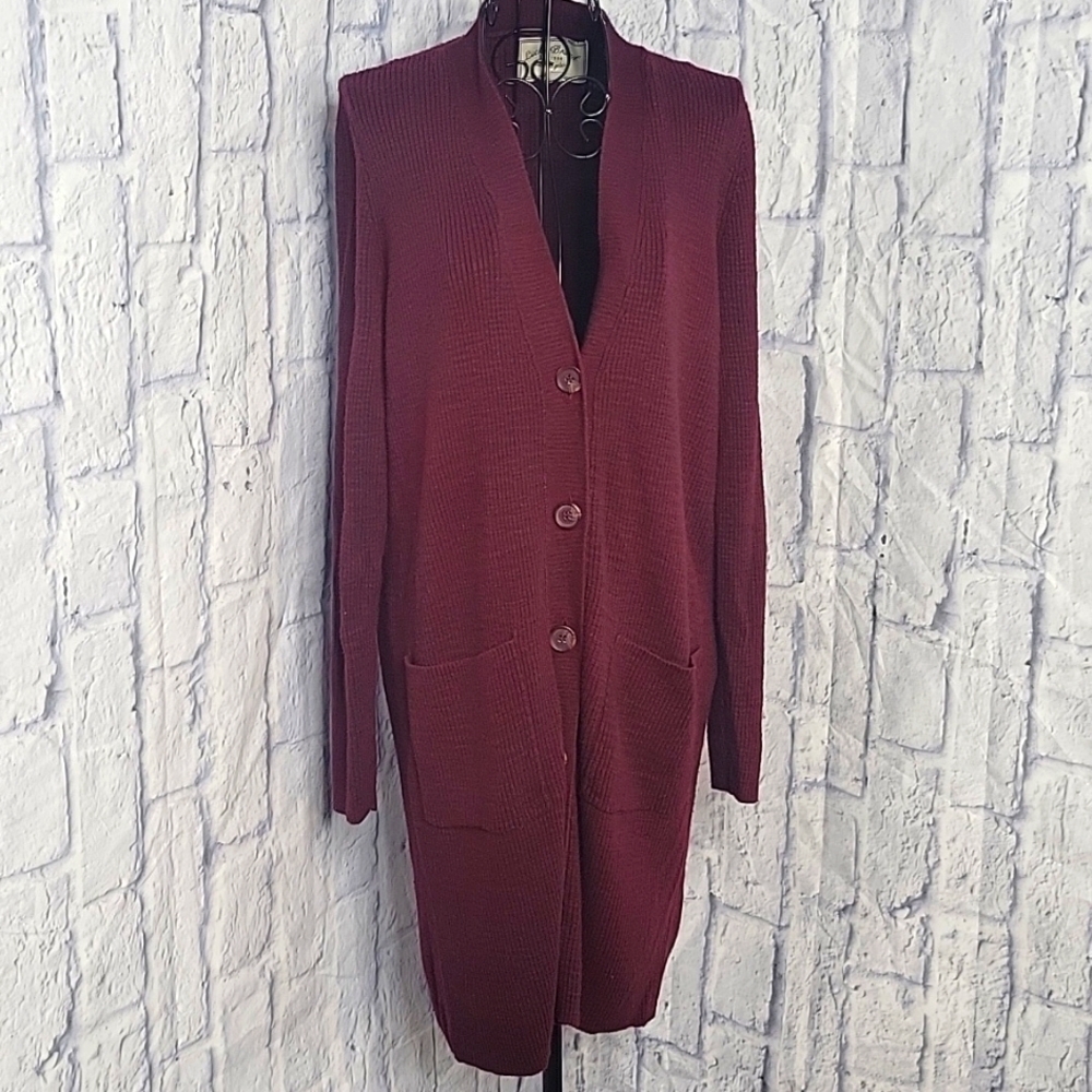 LUCKY BRAND Maroon Button‎ Up Mid Length Cardigan Sweater Medium